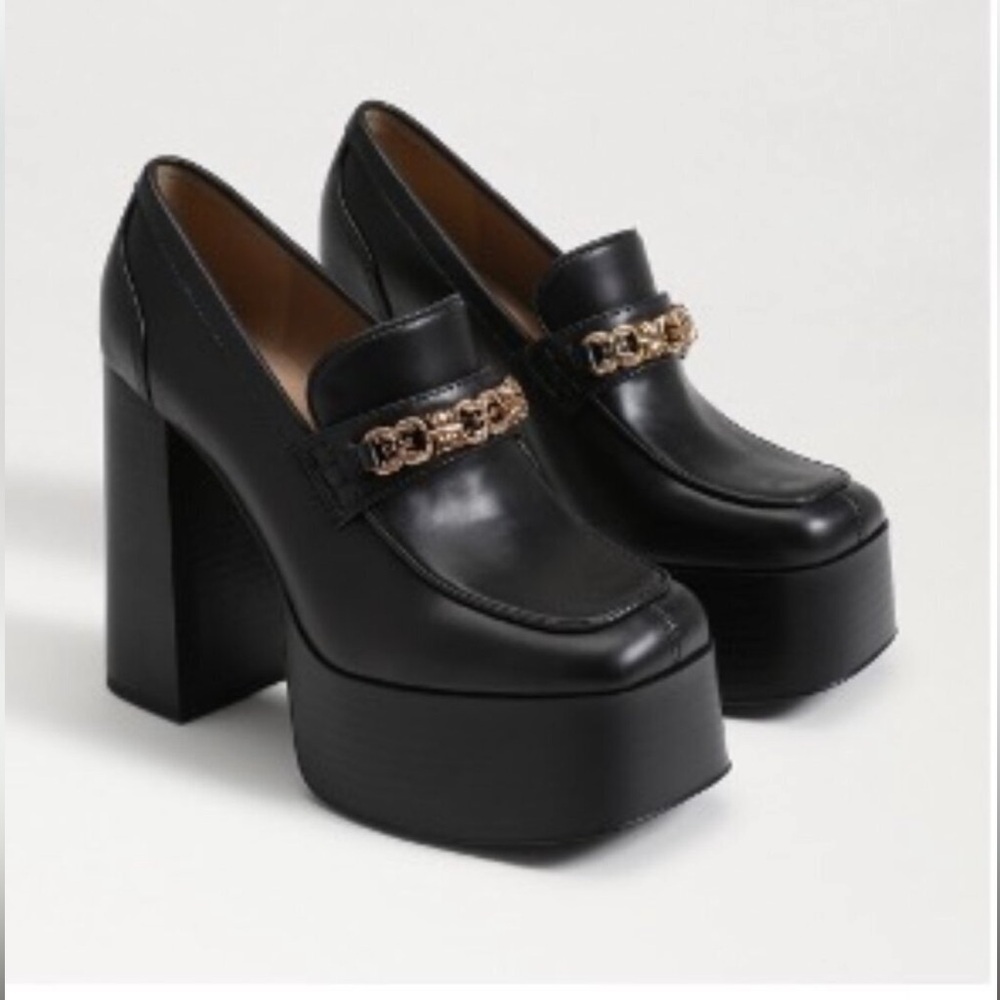 Sam Edelman Rowe Black Leather 70's Retro Boho Platform Heel Loafer Size 9